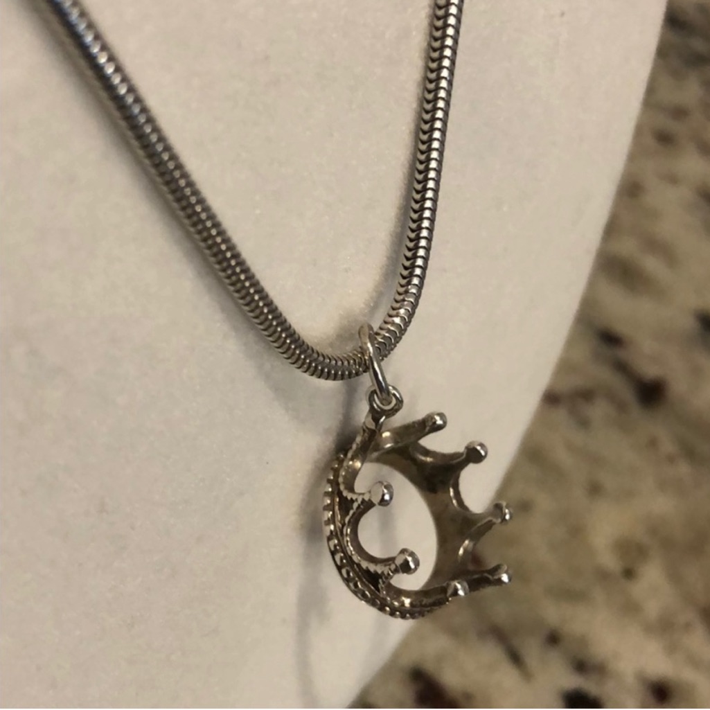 Tiffany & Co. Sterling Silver Crown Charm/Pendant And 18 Inch Tiffany Chain